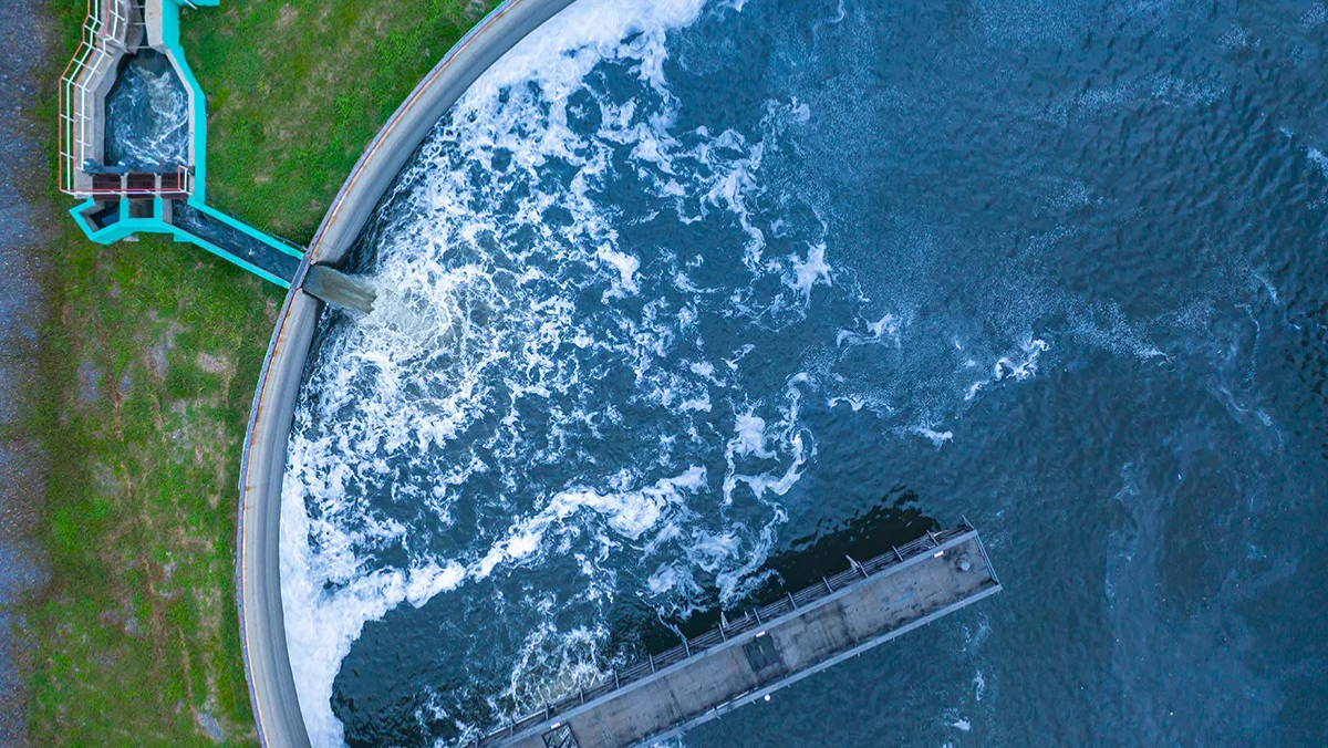 Aerial view of water treatment facility showcasing modern infrastructure